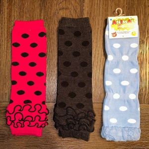 NEW Child Leg Warmers 3 Pairs Polka Dot Set Hot Pink Black Blue Dance
